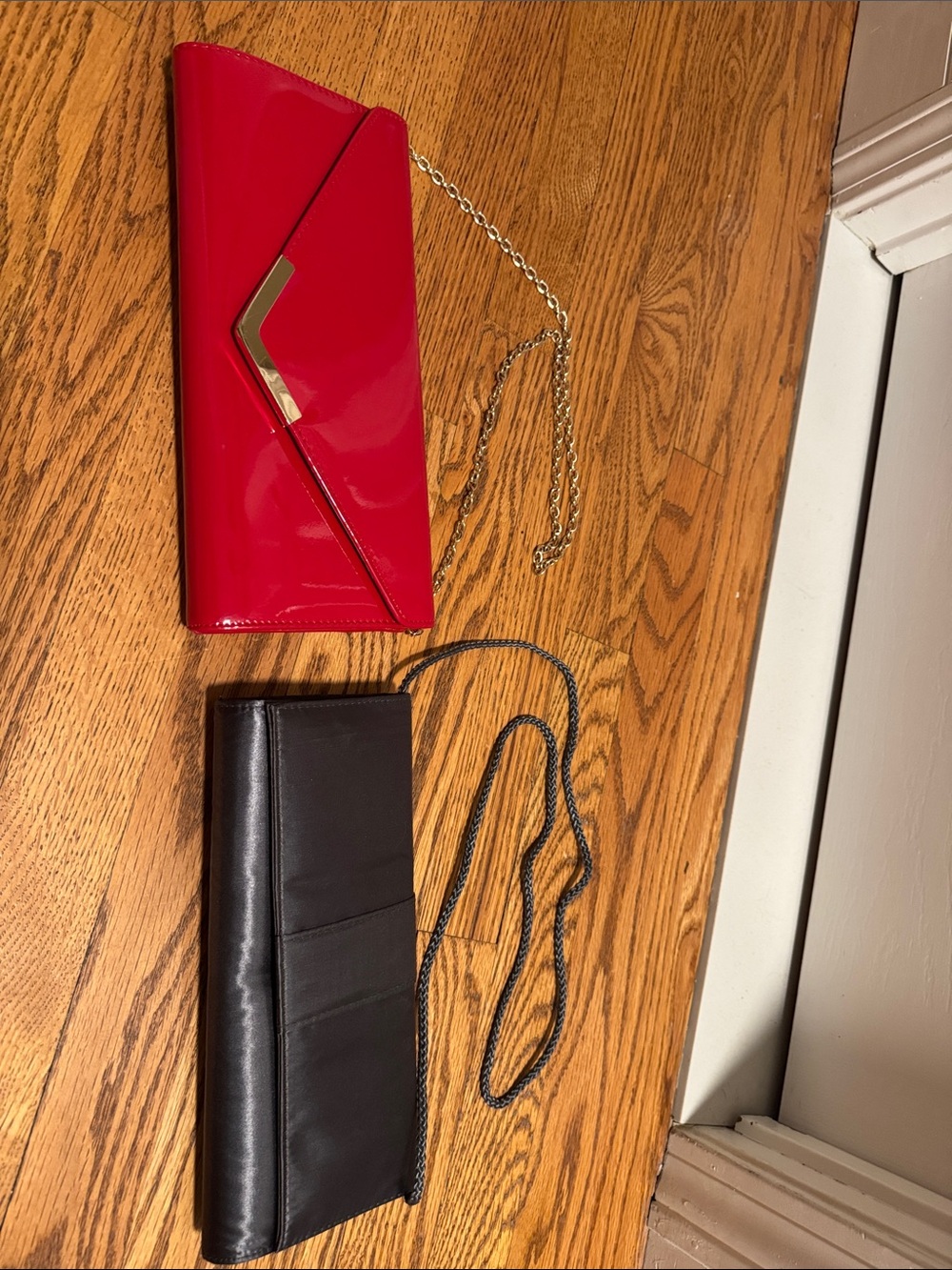 Aldo Red Patent Envelope Clutch with Gold Chain & unbranded Dark Gray Wristlet